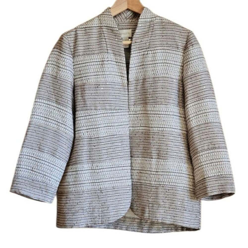 Chico's Sequin Jacket Textured Open Front Gold Cream Women's Size 1 (Medium)